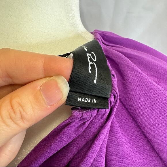 Oscar de la Renta Gathered Stretch Silk Blouse in Hyacinth - Size 4 - Picture 11 of 14